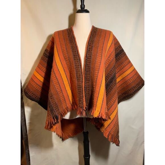 Vintage Handmade Orange and Brown Ruana - Made in Colombia - Picture 1 of 9